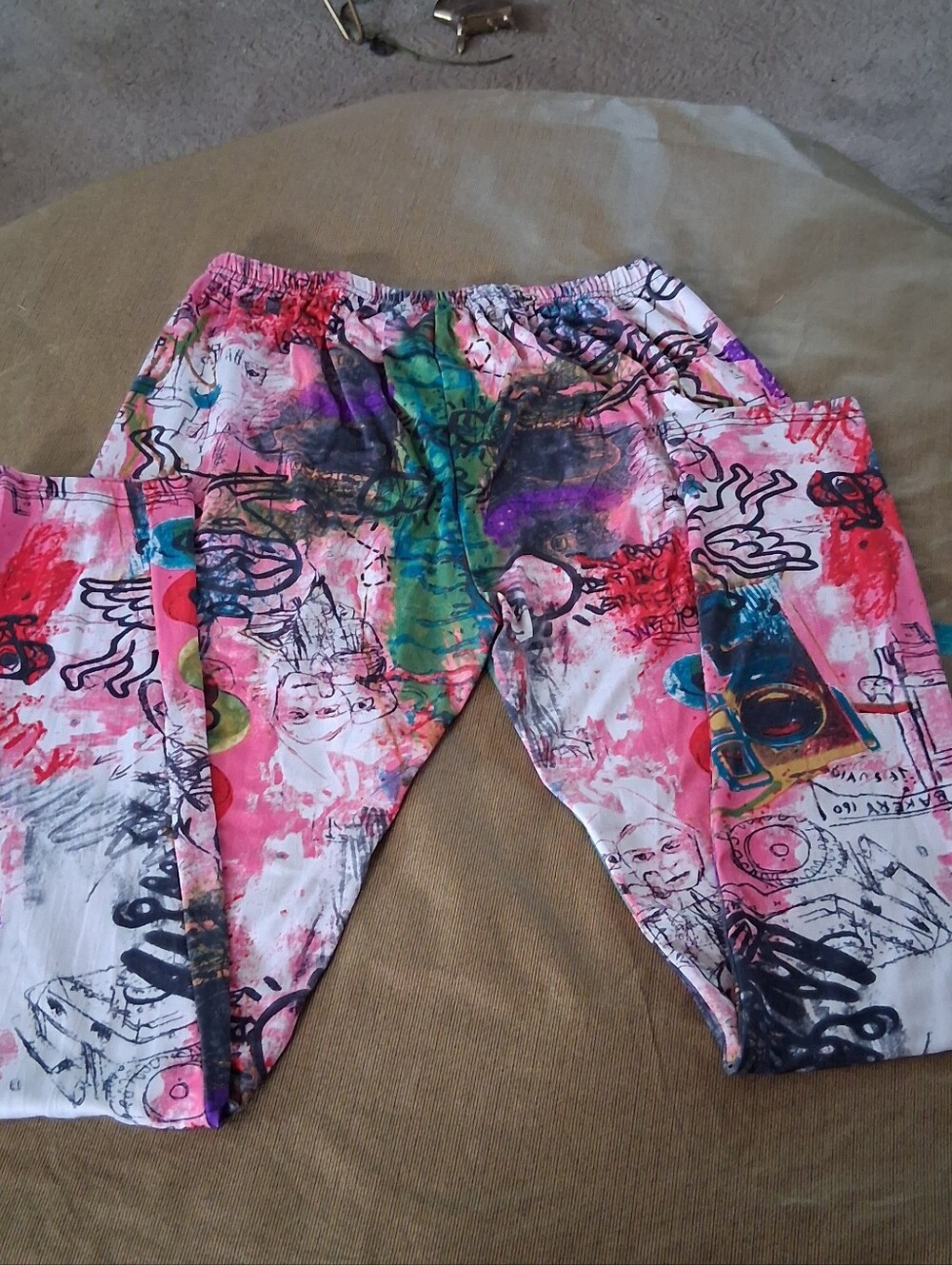 Allegra K Harajuku Street Style Colorful Graffiti Leggings M